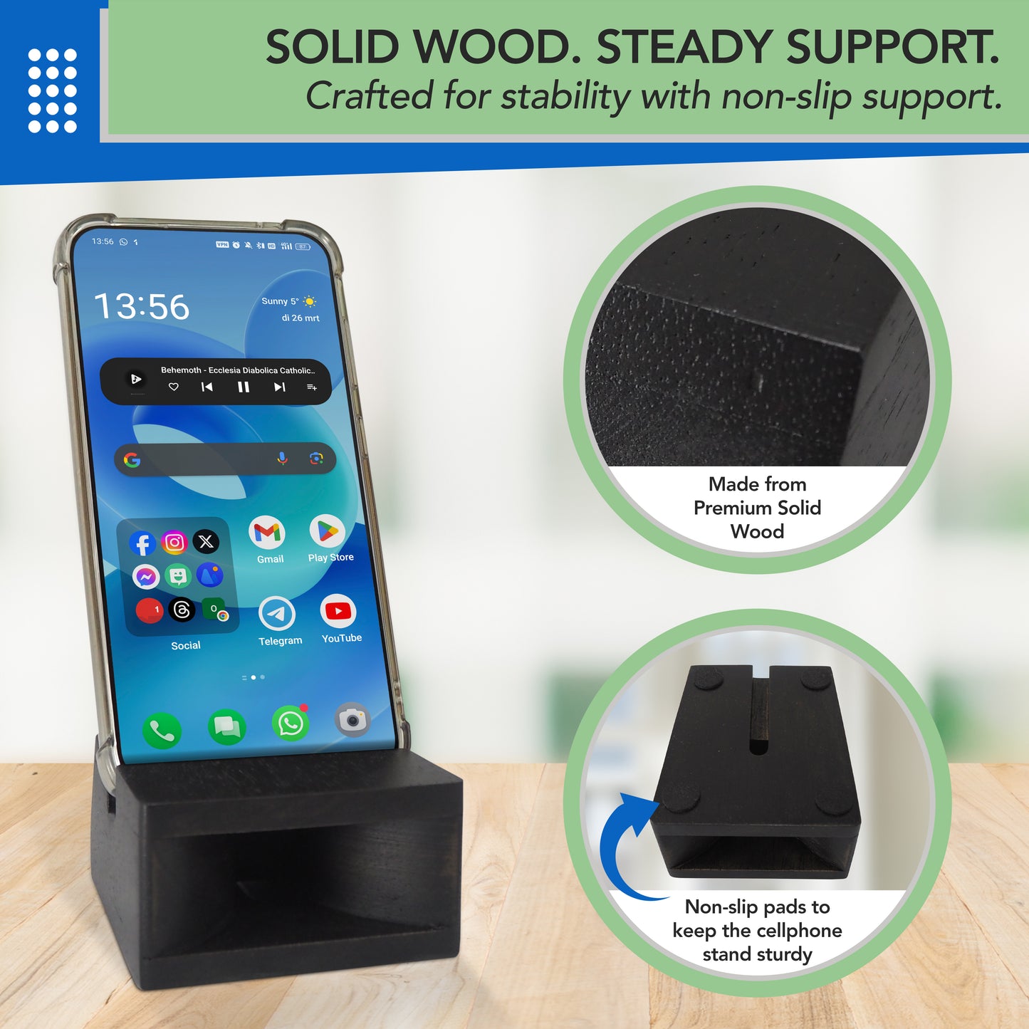 Wooden Phone Amplifier Stand for Desk or Nightstand
