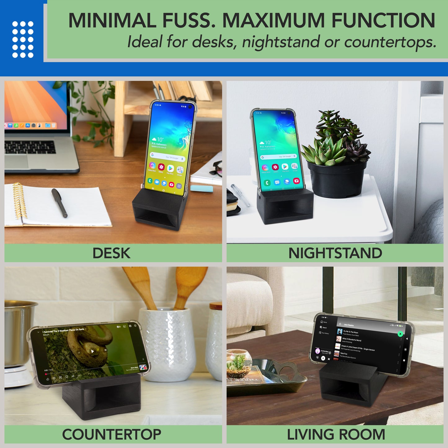 Wooden Phone Amplifier Stand for Desk or Nightstand