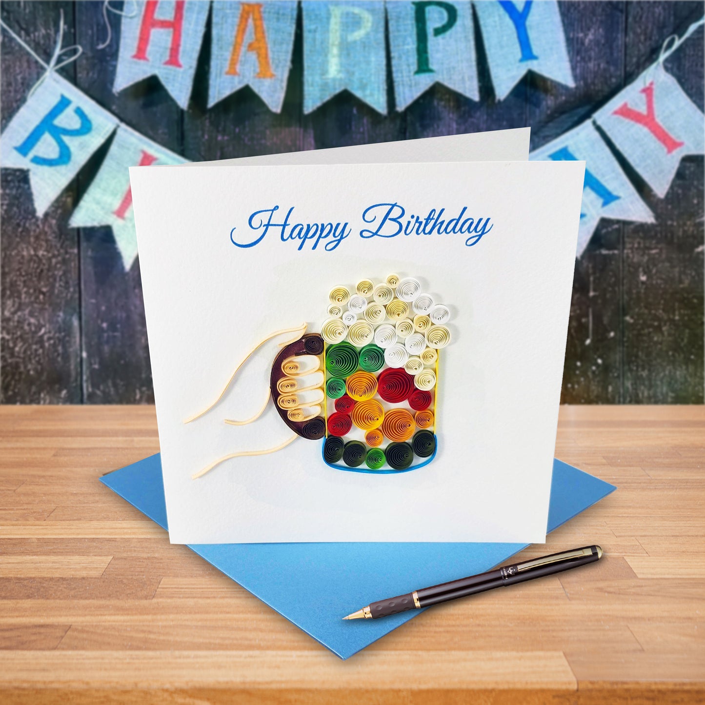 Quilled Handmade Greeting Card for Men 6"x6"