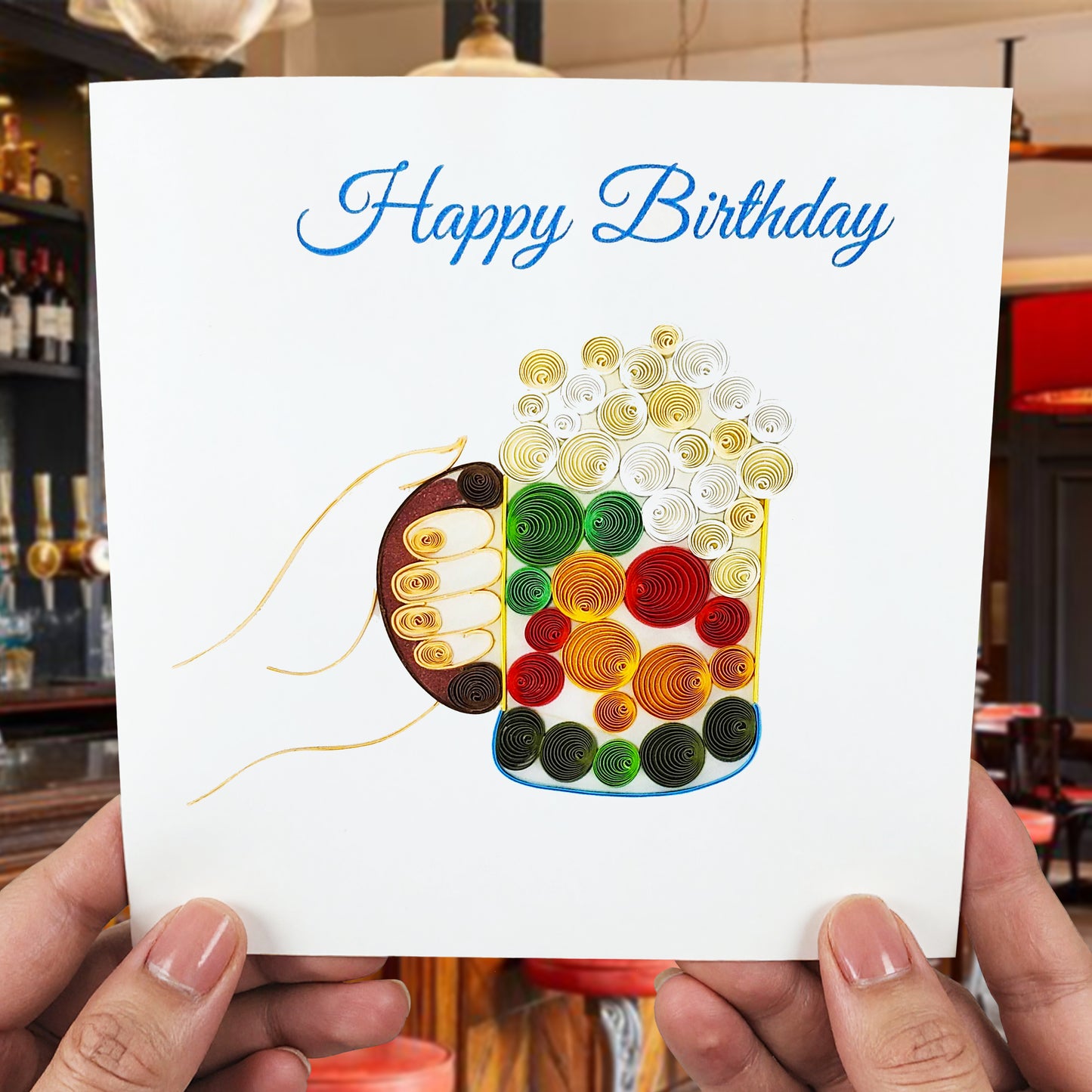 Quilled Handmade Greeting Card for Men 6"x6"