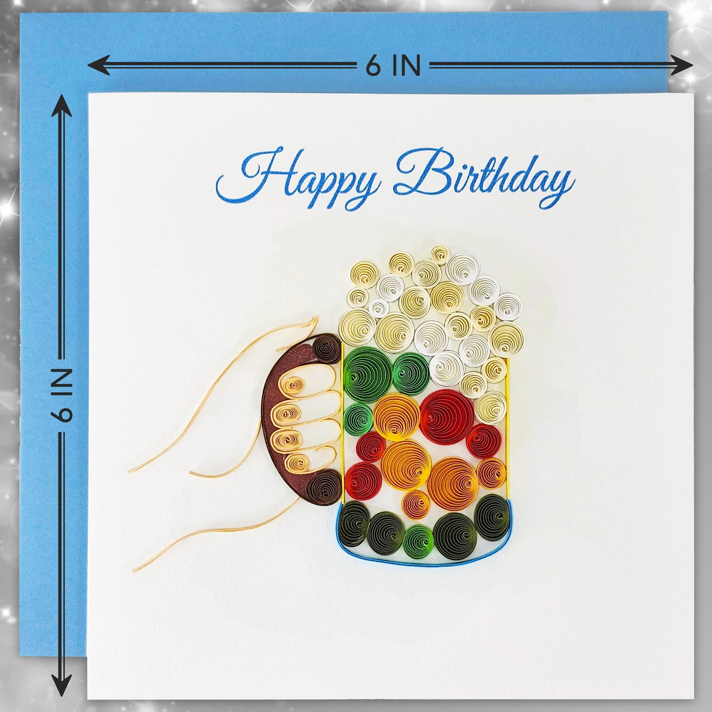 Quilled Handmade Greeting Card for Men 6"x6"