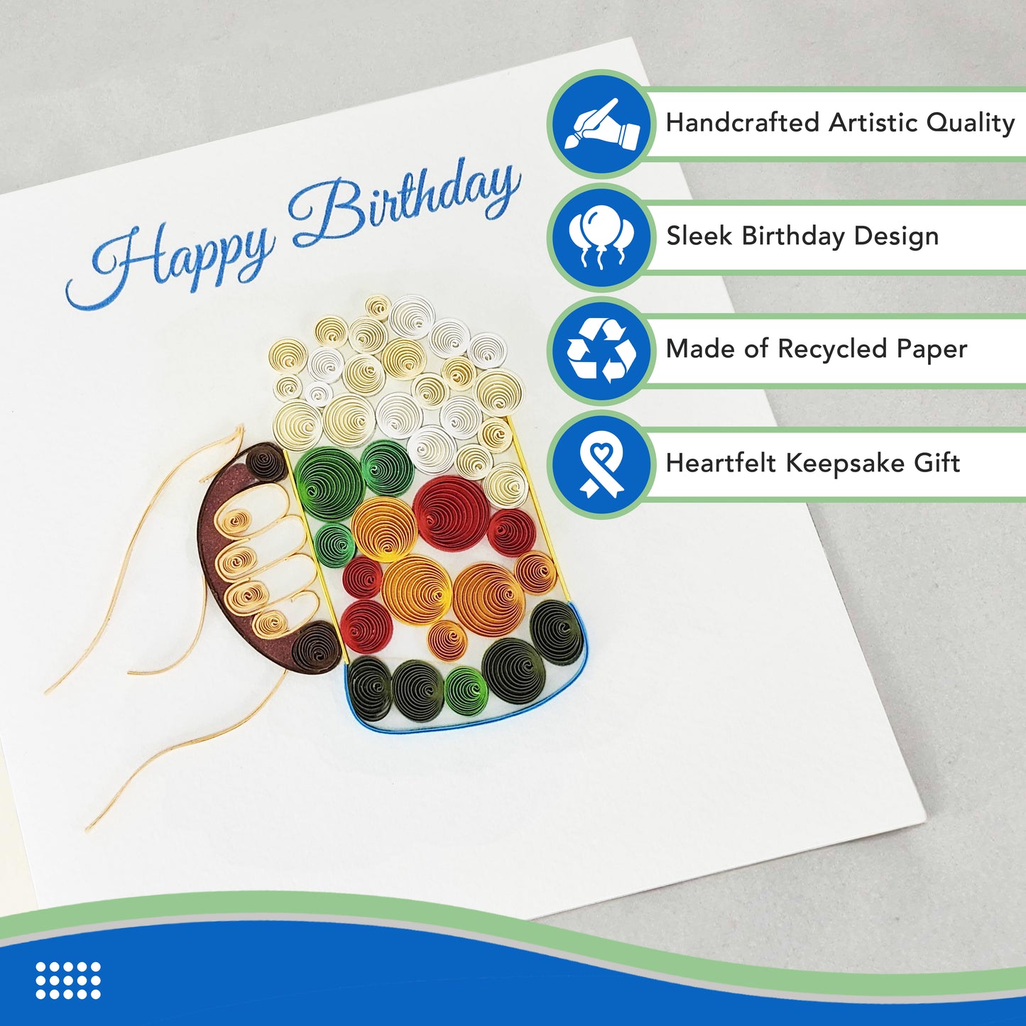Quilled Handmade Greeting Card for Men 6"x6"