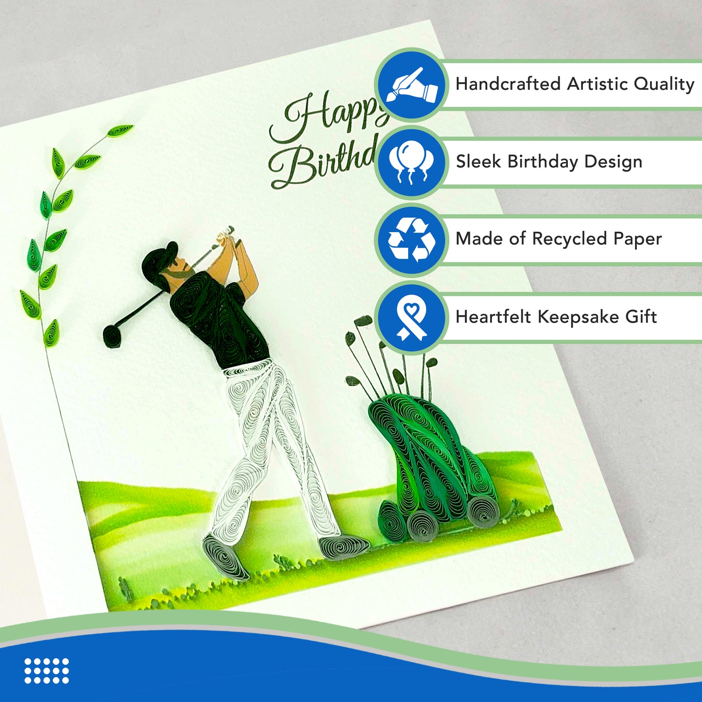 Quilled Handmade Greeting Card for Men 6"x6"
