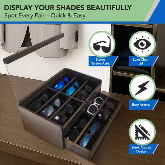 12-Slot Sunglasses or Eyewear Display Organizer with Drawer (Luxura)