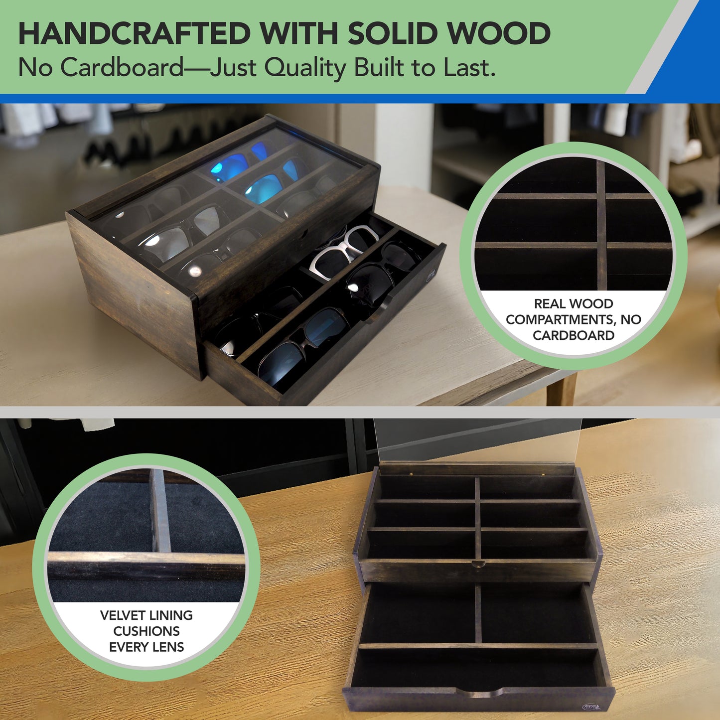 12-Slot Sunglasses or Eyewear Display Organizer with Drawer (Luxura)