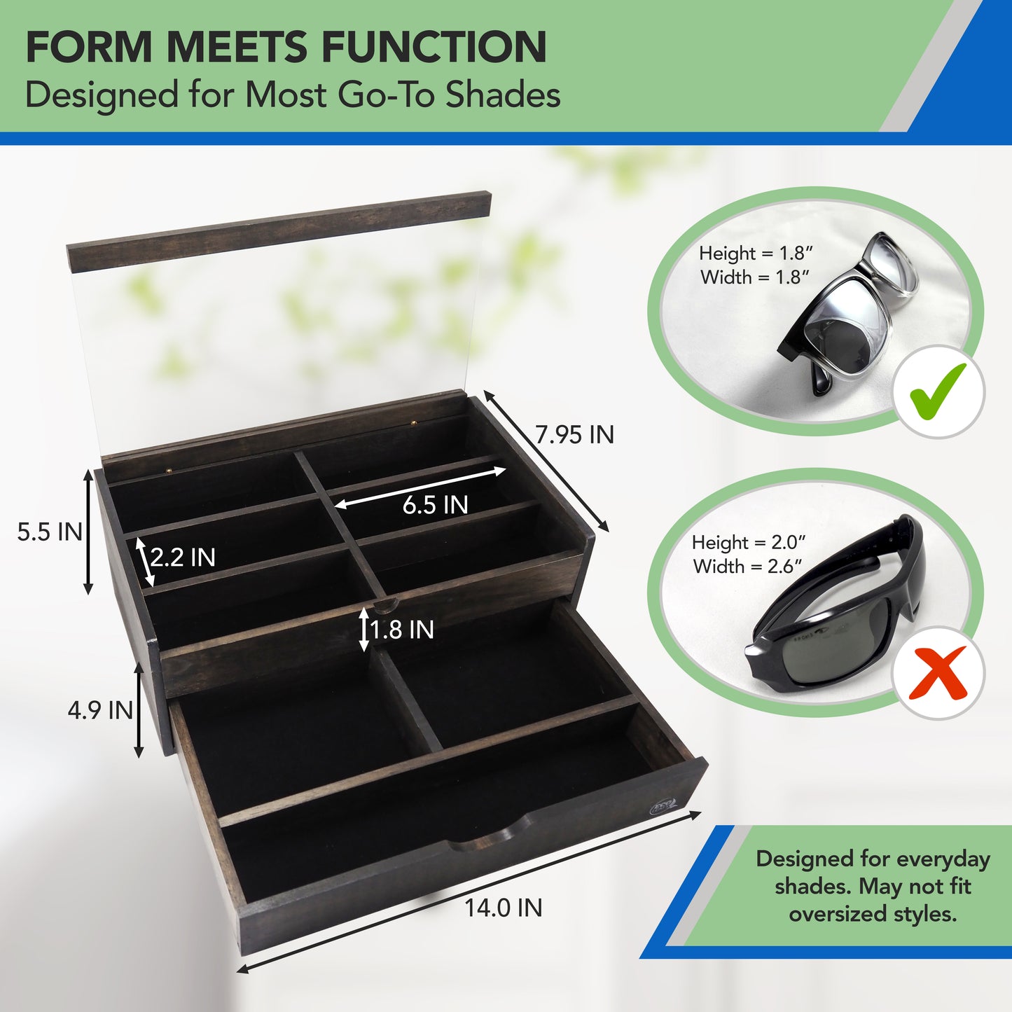 12-Slot Sunglasses or Eyewear Display Organizer with Drawer (Luxura)