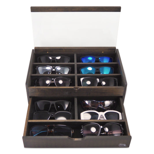 12-Slot Sunglasses or Eyewear Display Organizer with Drawer (Luxura)