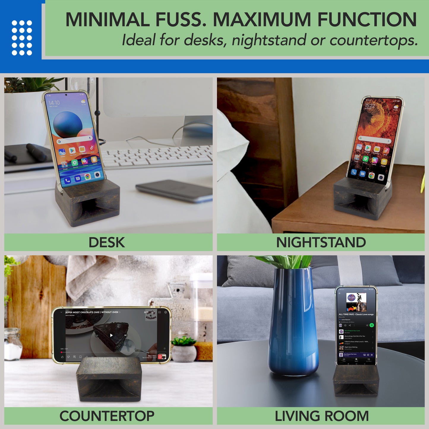Wooden Phone Amplifier Stand for Desk or Nightstand