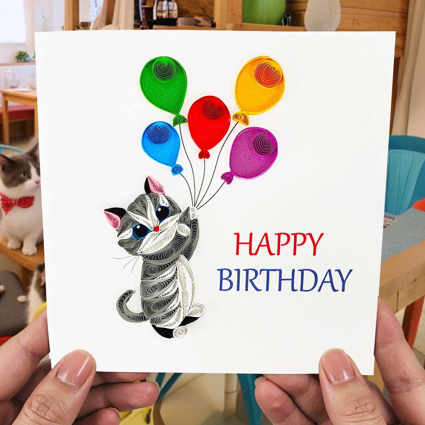 Quilled Handmade Greeting Card Animal Design 6"x6"