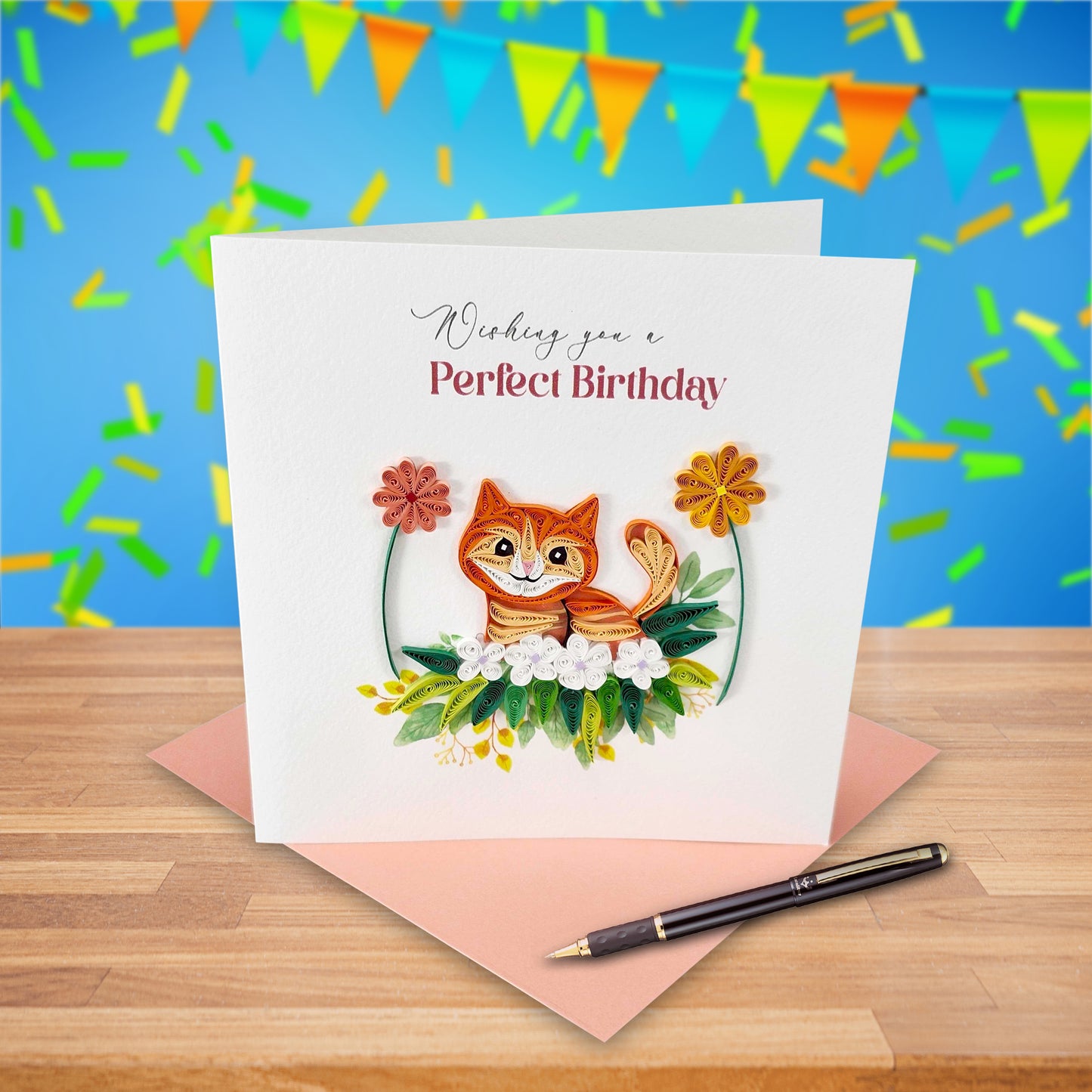Quilled Handmade Greeting Card Animal Design 6"x6"