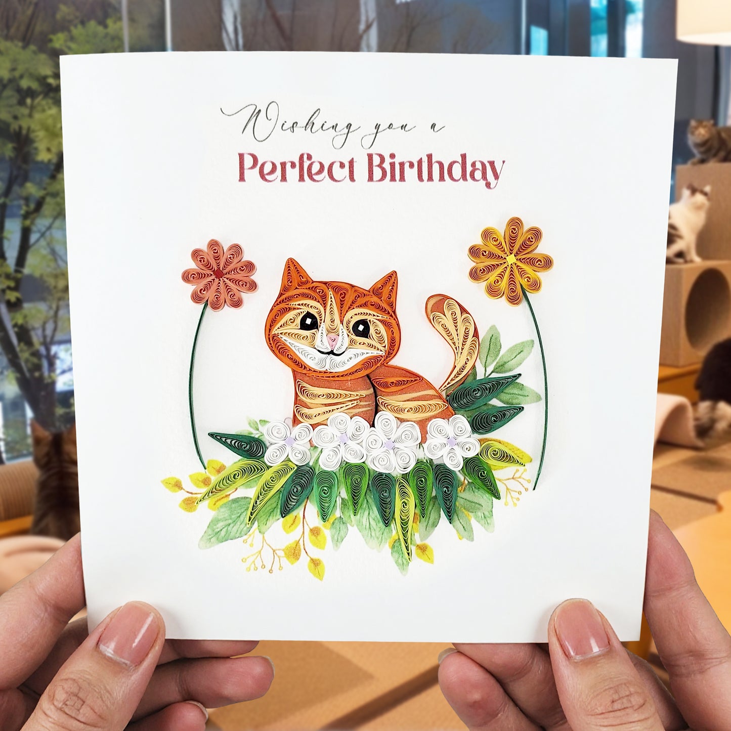 Quilled Handmade Greeting Card Animal Design 6"x6"