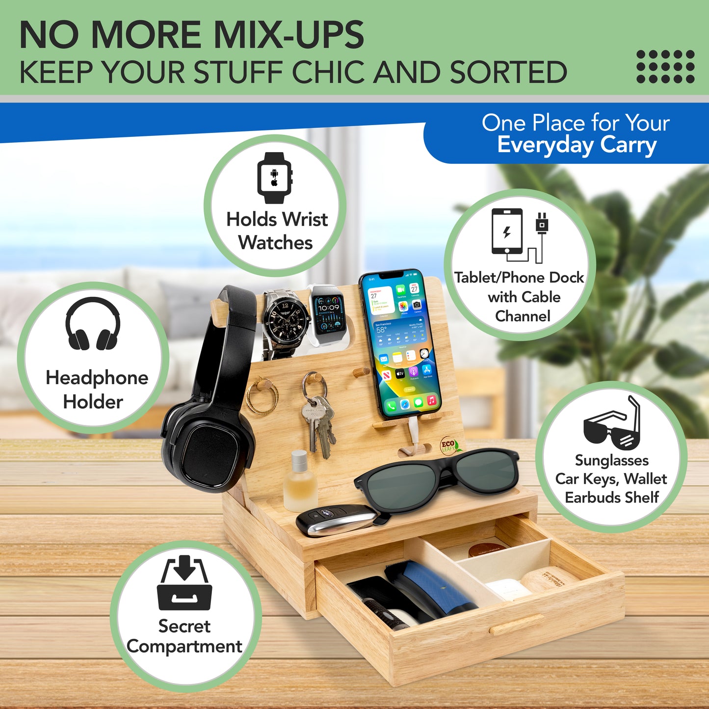 Nightstand or Desk Organizer for Cellphone, Watches & Accessories (M2)