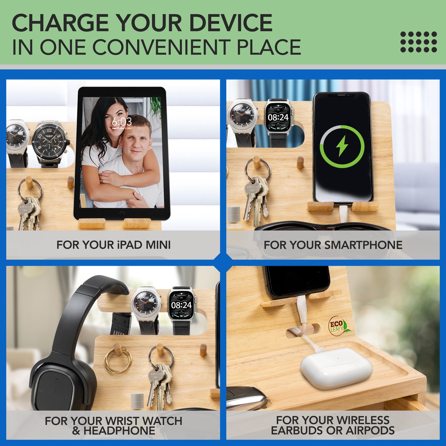 Nightstand or Desk Organizer for Cellphone, Watches & Accessories (M2)
