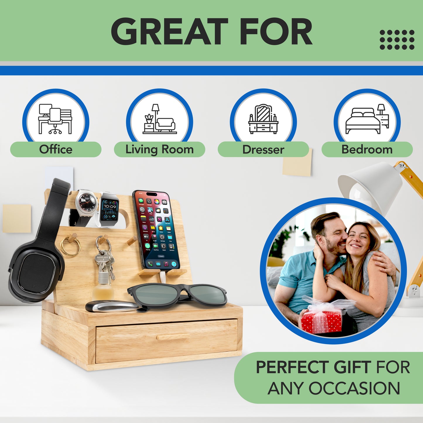 Nightstand or Desk Organizer for Cellphone, Watches & Accessories (M2)