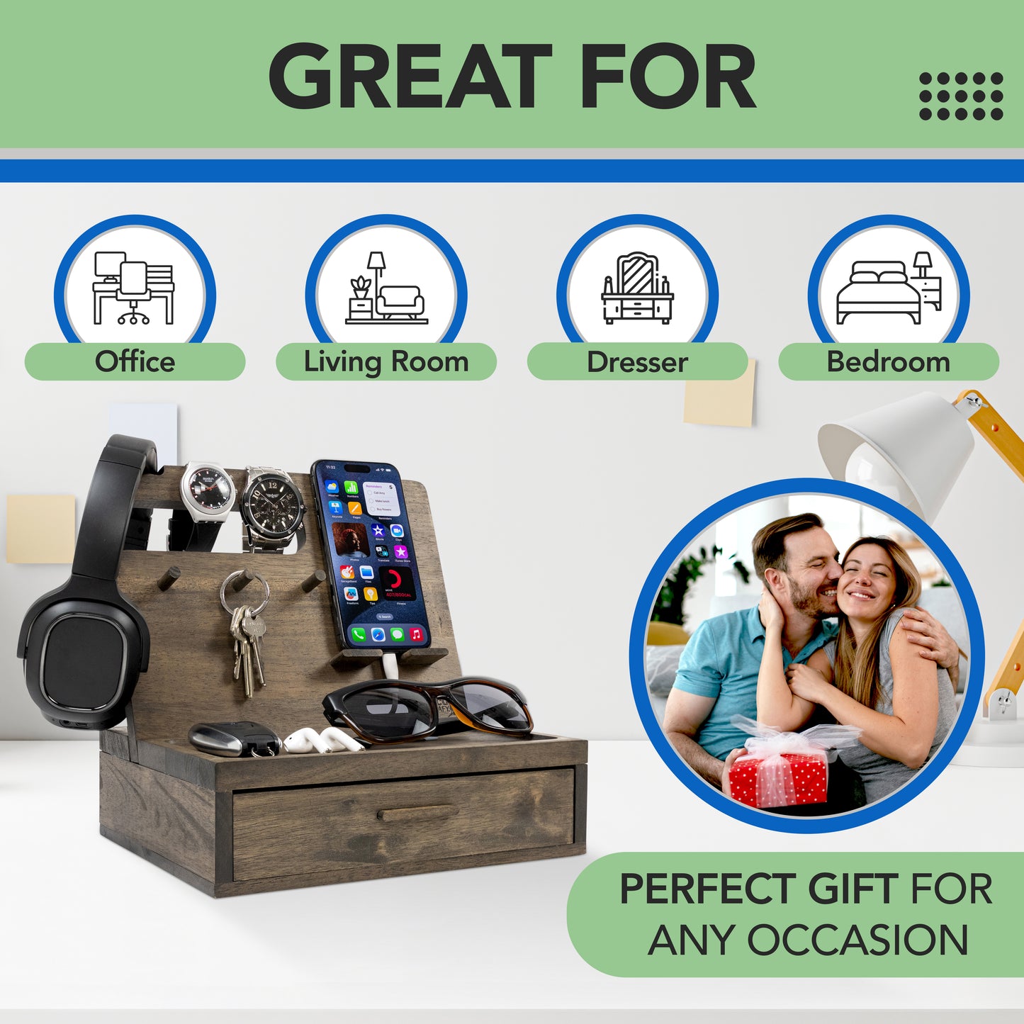 Nightstand or Desk Organizer for Cellphone, Watches & Accessories (M2)